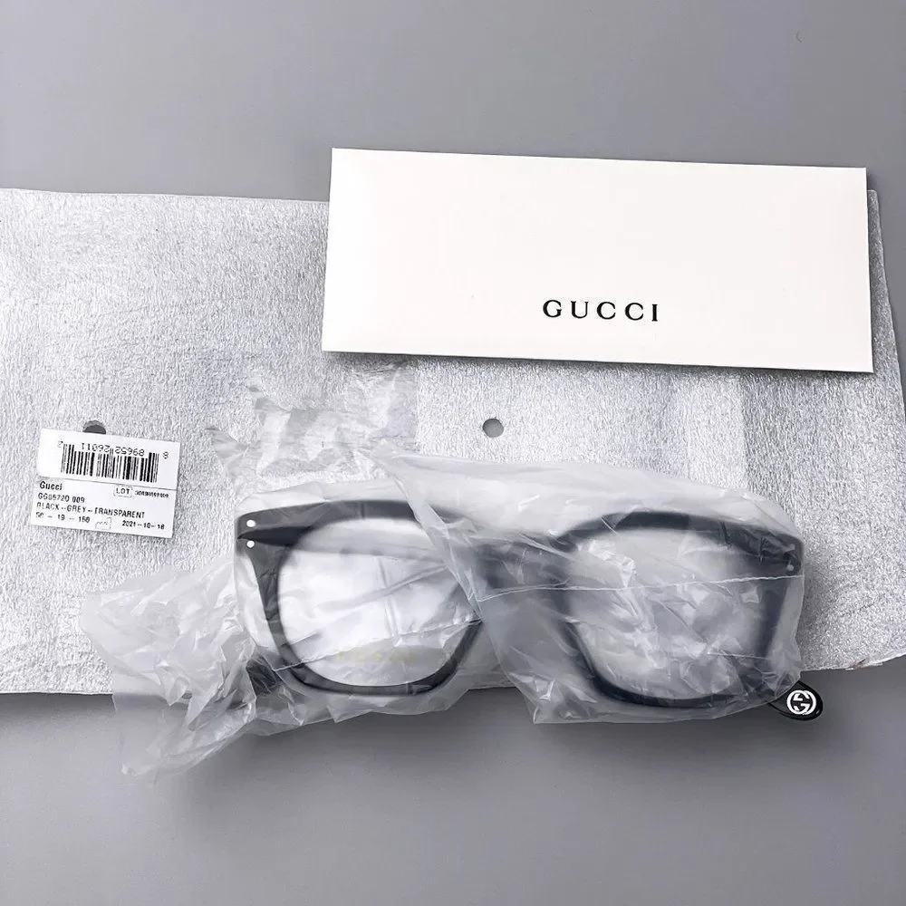 🔥 GUCCI Logo GG0572O 009 Eyeglasses Black Gray Square Unisex